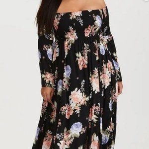 Torrid On/Off Shoulder Smocked Hi Low Maxi Challis Dress